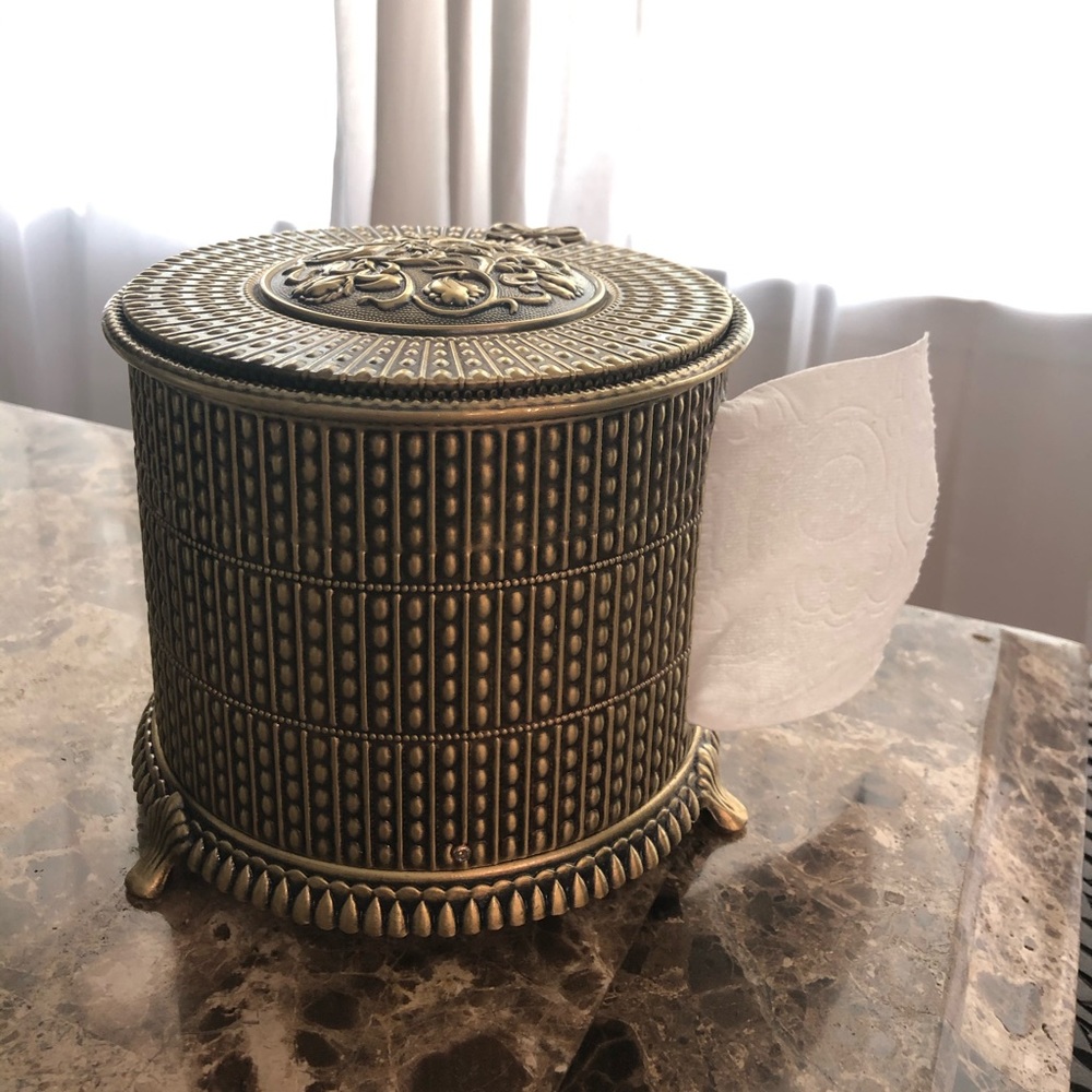 Bronze metal toilet paper holder tissue box